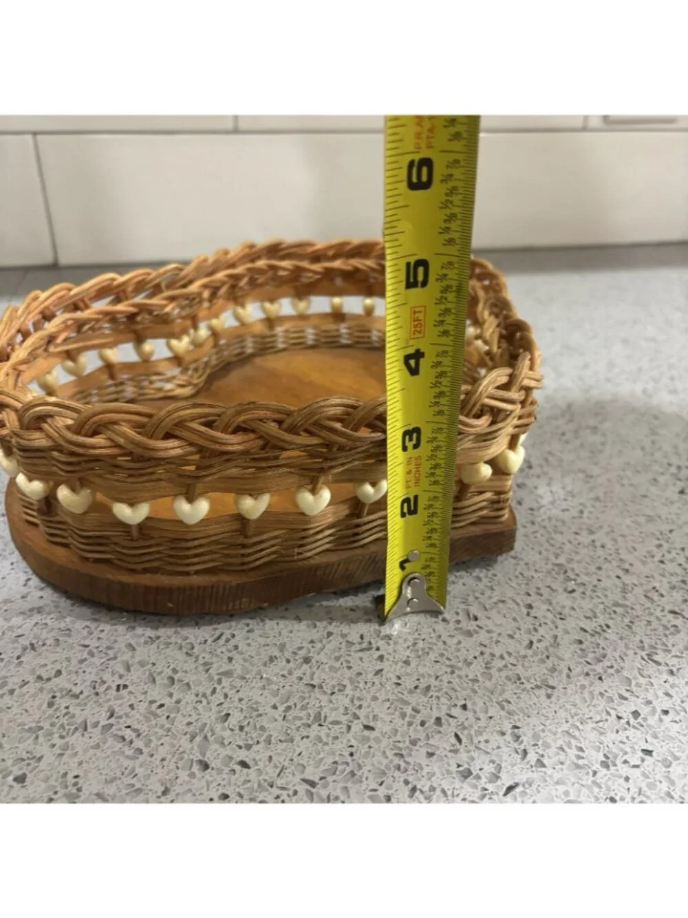 Vintage Basket Heart Woven Beaded 90s Cottagecore Decor Accent Grannycore